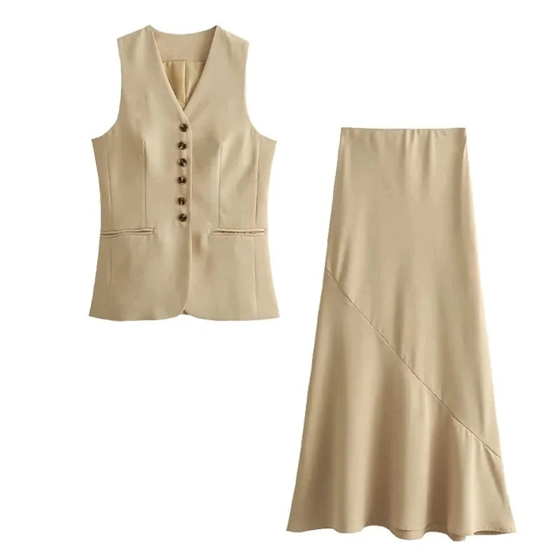 Sofia ™ |2025 Dames Elegant Vest Lange Rok Set Mouwloos V-hals