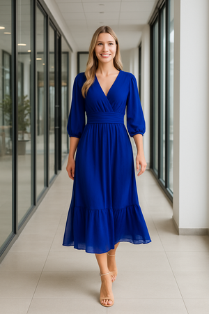 Angel-V-hals lichtgewicht chiffon jurk