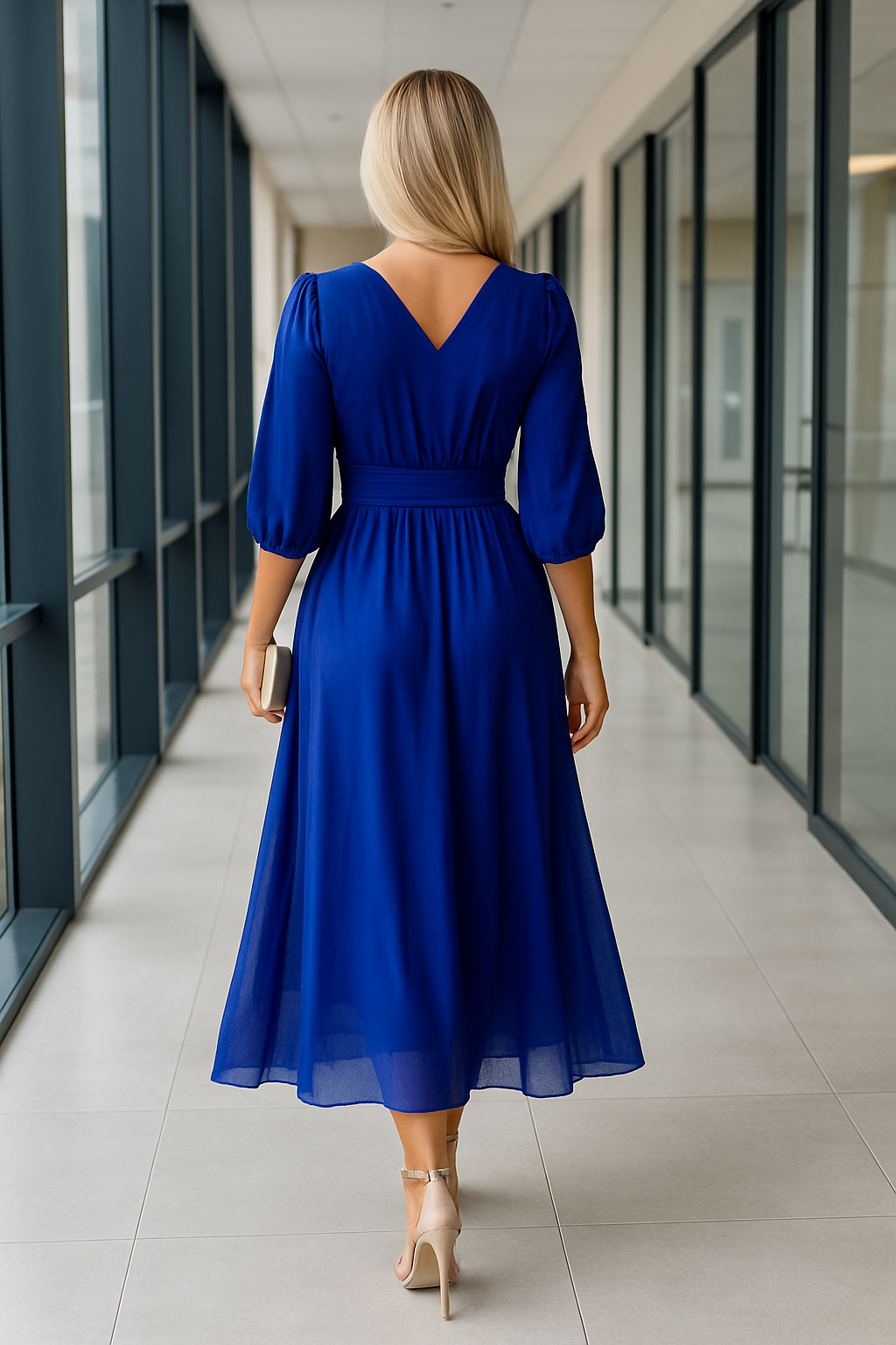 Angel-V-hals lichtgewicht chiffon jurk